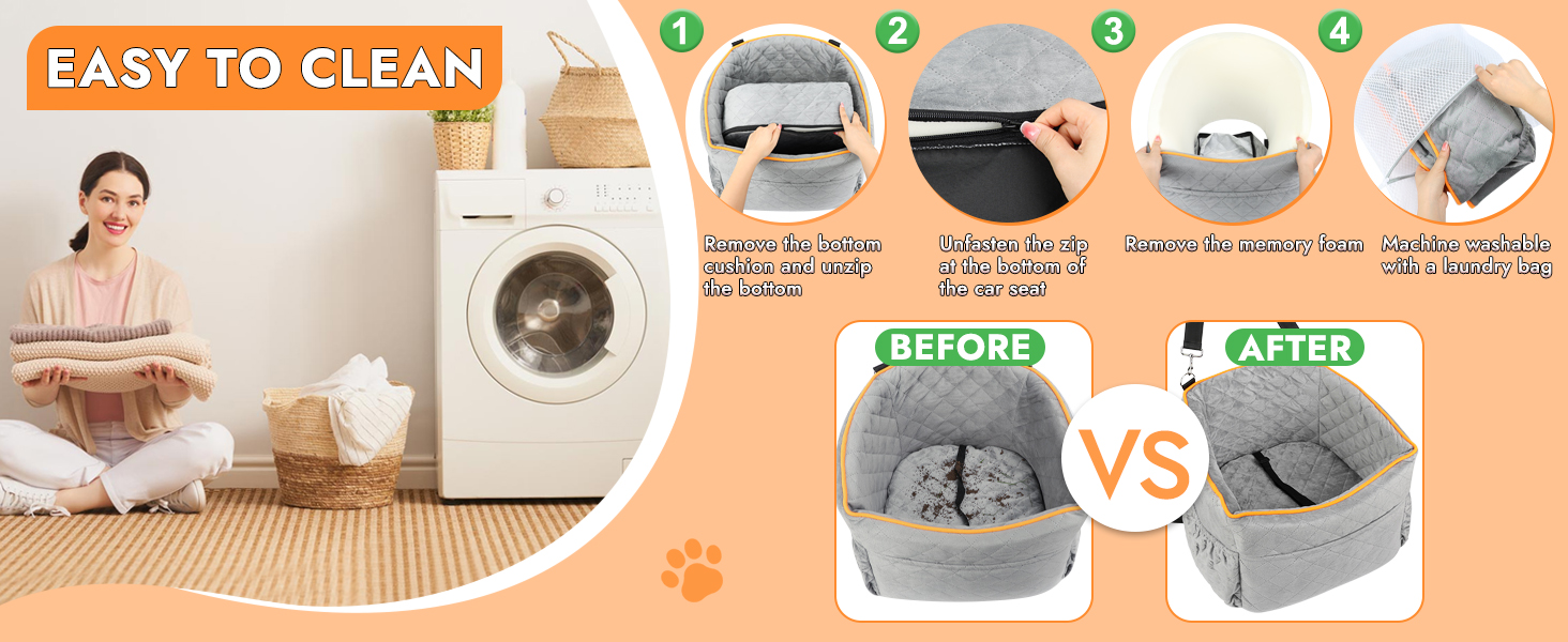 Memory Foam Dog Car Seat for Small Dogs (Under 11kg) - Elevated Design with Storage Pockets (Gray)
