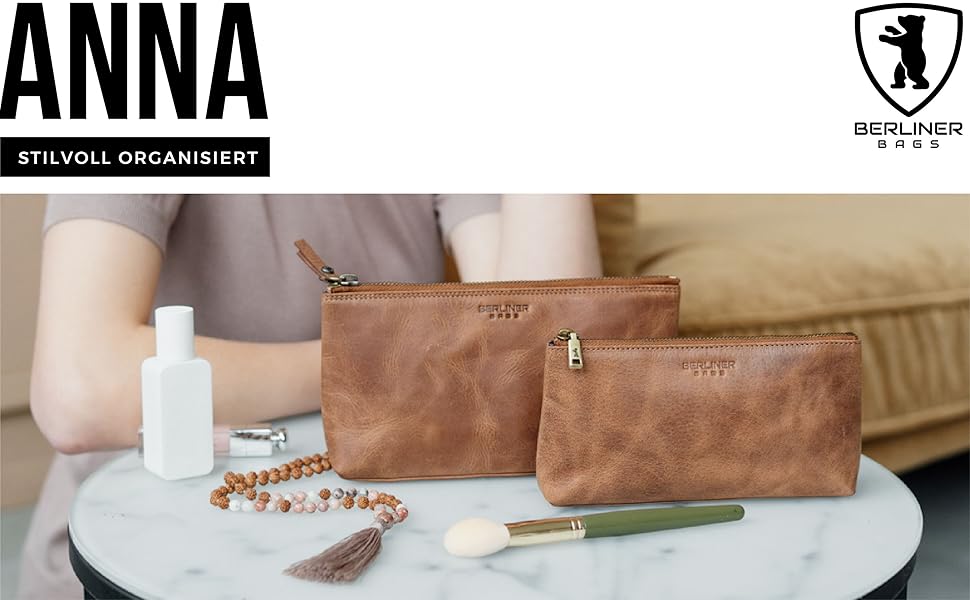 Преміальна косметичка Berliner Bags Anna зі шкіри, маленька жіноча та дівоча косметичка, розмір S, колір кемел