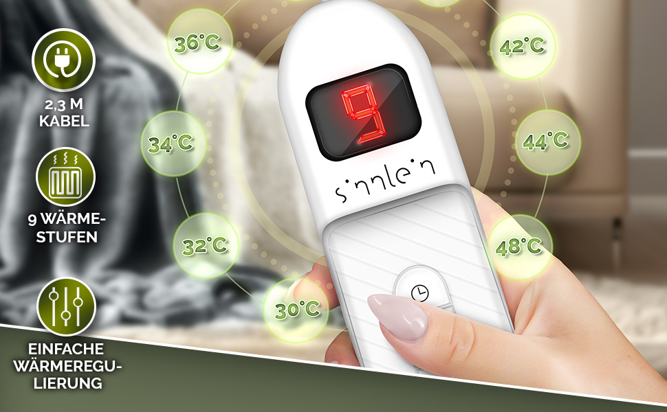 Електрична гріюча ковдра Sinnlein® з автовимкненням 160 x 120 см | 9 температурних режимів | Ковдра для ліжка, дивану | Електрична ковдра з таймером та цифровим дисплеєм (160x120 см, антрацит)