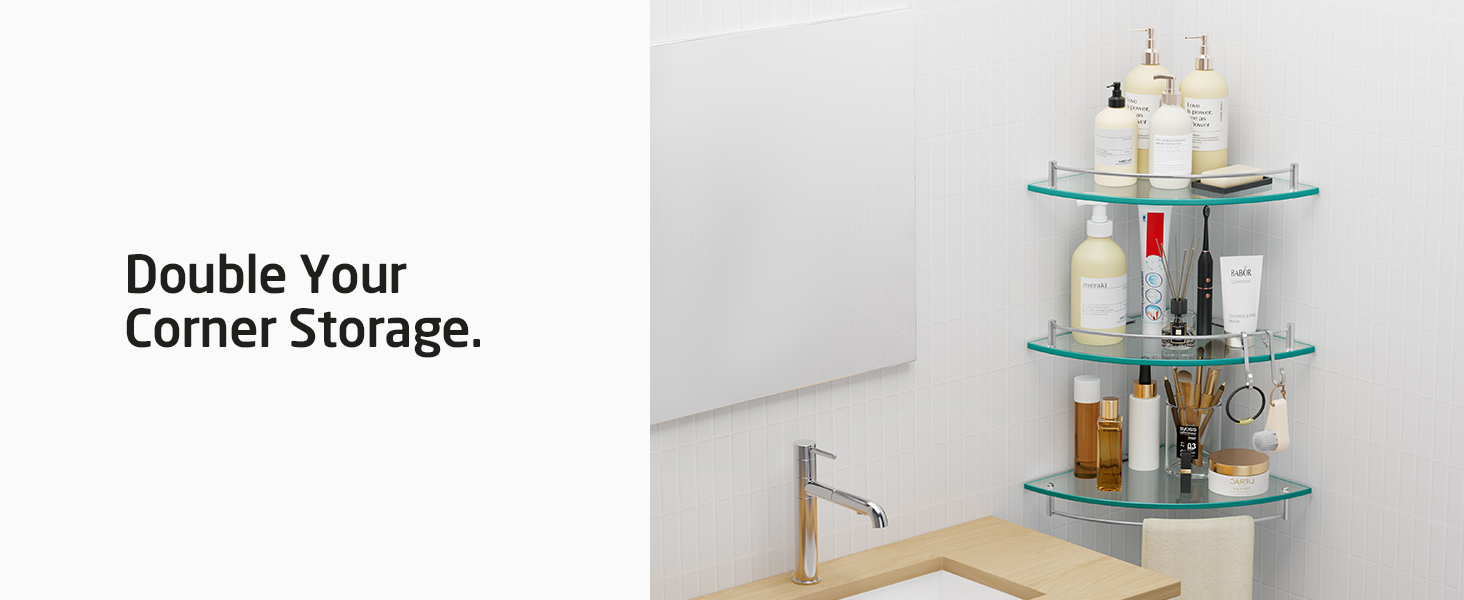 Скляна поличка для душу/ванної кімнати KES - настінна скляна поличка з нержавіючої сталі SUS304, BGS101A--P