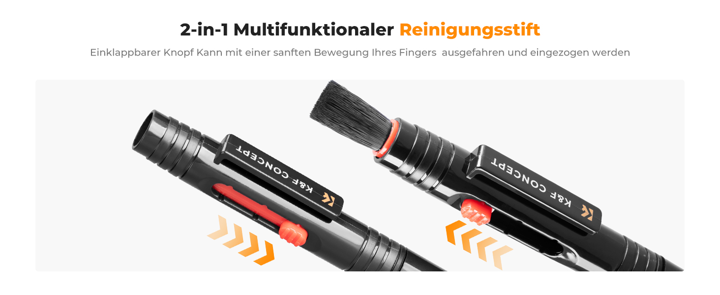 Набір для чищення об'єктивів K&F Concept 3-в-1: для фотоапаратів, об'єктивів, фільтрів, телефонів. Lenspen, щітка, повітряний насос, мікрофібра.