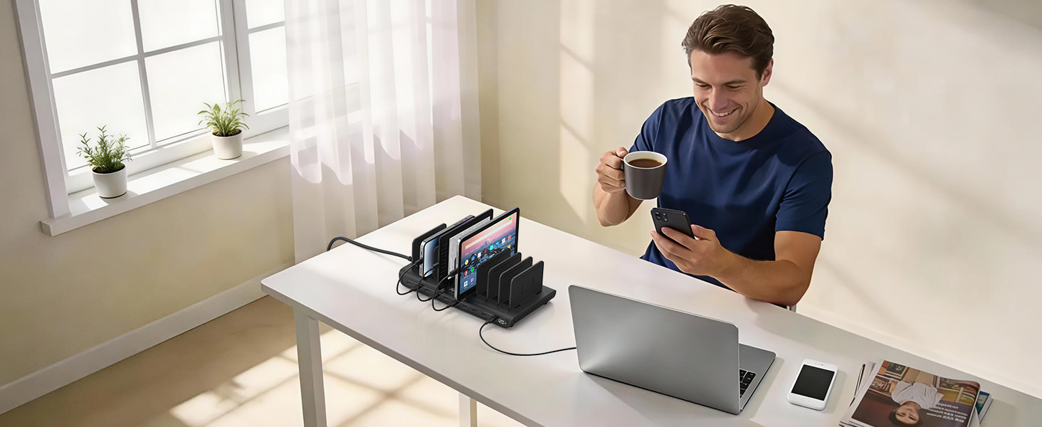 Зарядний пристрій Alxum 60W USB, 10 портів, 5V/2.4A, для телефону, планшета, Kindle - чорний