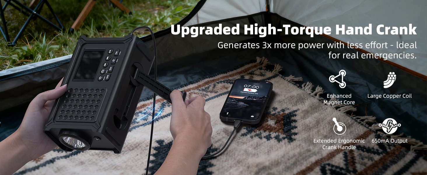 Радіо Kurbelradio на сонячній енергії та з ручним приводом | DAB/DAB+/UKW, Bluetooth 5.0 | Радіо для надзвичайних ситуацій з сонячною панеллю 8500 мм² та ручним приводом 650 мА | Портативне динамо-радіо з сонячною батареєю | Ліхтар та зарядний пристрій | Для кемпінгу та надзвичайних ситуацій, чорне