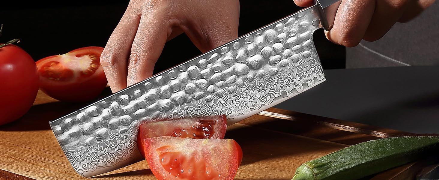 Кухонний ніж YOTSUBA Hackmesser 18 см, кухонний тесак з ергономічною ручкою Pakkawood, професійний ніж для м'яса та овочів, набір кухонних ножів 3 шт.