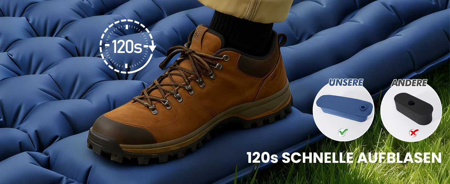 Надувний килимок для кемпінгу LAMA Doppel 200x140x10 см для двох осіб з помпою та подушкою, блакитний