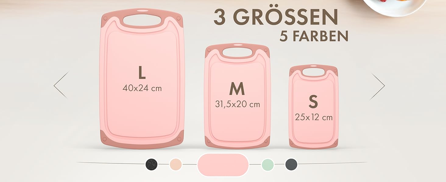 Набір дерев'яних обробних дощок Blumtal (S/M/L) - 3 шт. з жолобками для соку та ручкою, BPA Free, рожевий колір