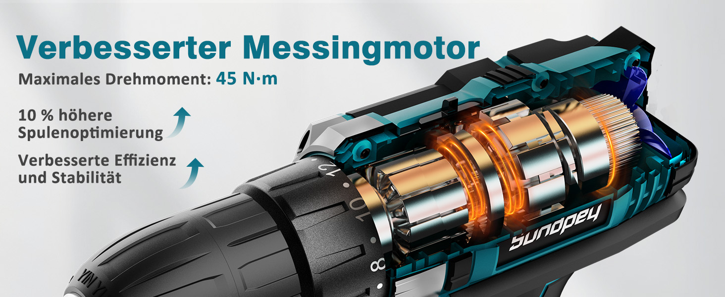 Акумуляторний шуруповерт Sundpey Set з 2 акумуляторами 2.0Ah, 21V, 1500 об/хв, 45Nm, 18+1 режим, LED-підсвічування, для ремонту та DIY