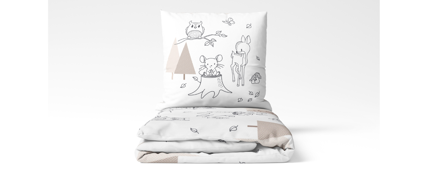 Дитяча постільна білизна 135x200/80x80, Райдуга, Сова та лісові тварини - преміум якість, приємна до шкіри - для дівчаток та хлопчиків - 100% бавовна (Сова), комплект постільної білизни Сова