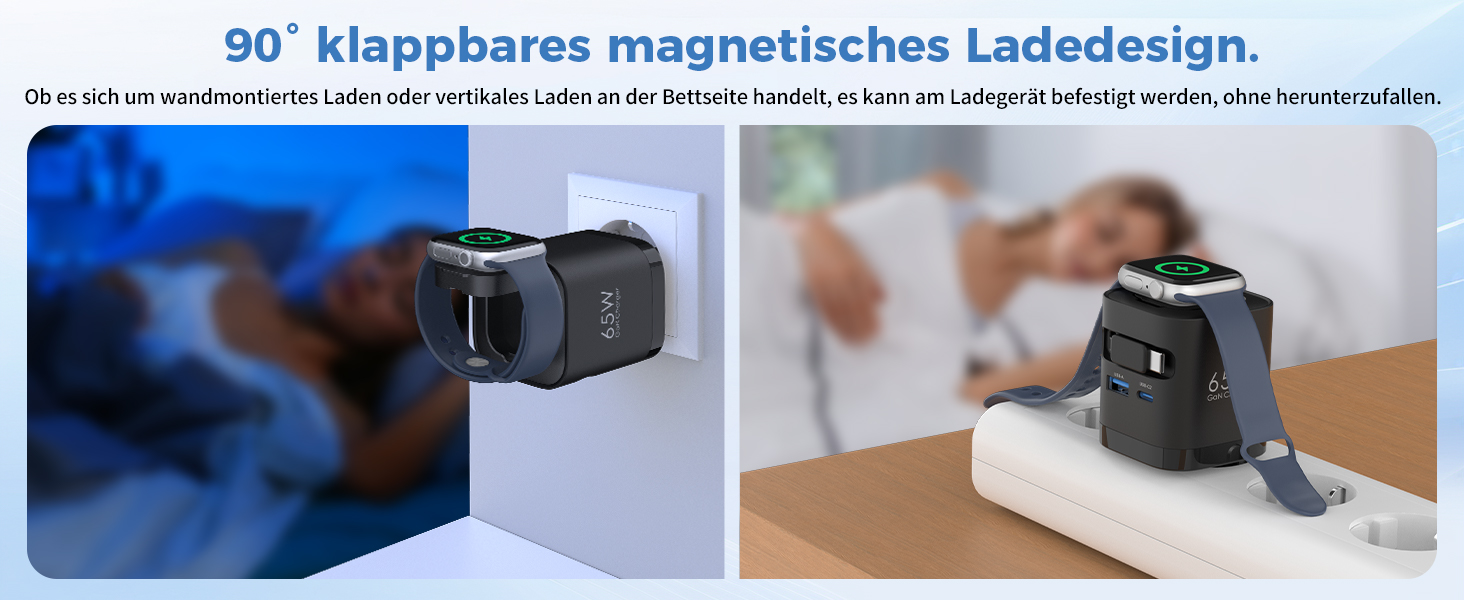 Зарядний пристрій 65W USB-C з кабелями для Apple Watch, 4 порти GaN USB-C, швидка зарядка для Apple Watch Ultra/11/10/9/8/7, MacBook, iPhone, iPad, Galaxy - Білий