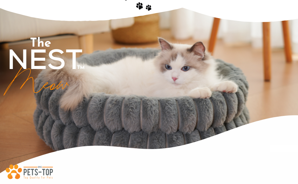 М'яке ліжко для кота з плюшу, кругле, біле, 60 см – зручний лежак для котів та маленьких собак