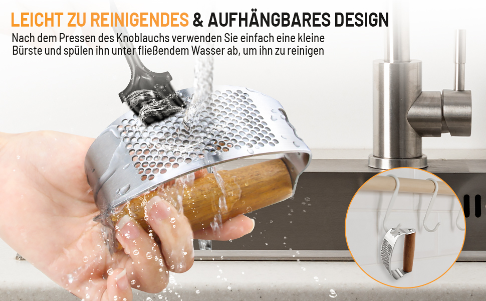 Пресс для часнику з нержавіючої сталі з важелем, дерев'яний ручка, прес для часнику, подрібнювач часнику, кухонний гаджет, легкий у чищенні