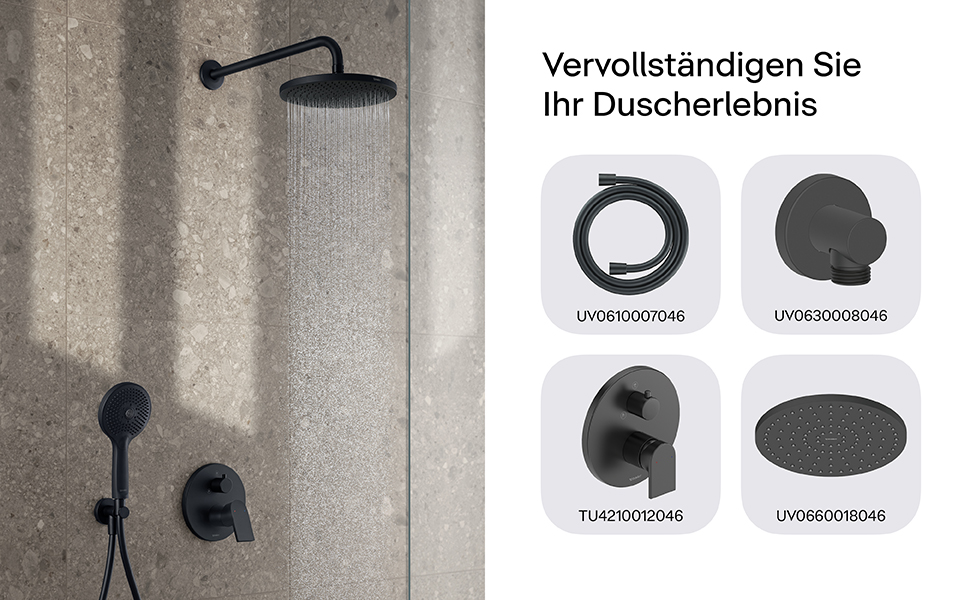Душова лійка Duravit Universal з 3 режимами (Rain, Intense, Soft), ручна душова насадка Ø 110 мм, економія води MinusFlow, легко чиститься, чорний матовий колір