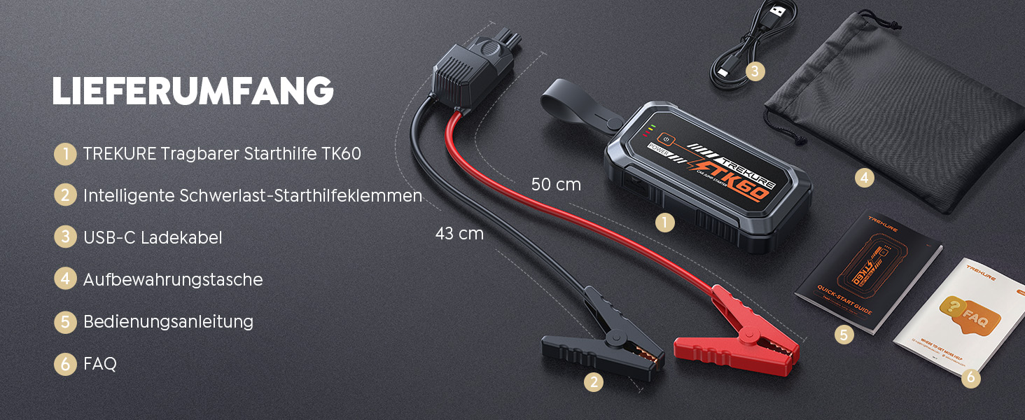Бустер для автомобіля TREKURE 7000A — Пусковий пристрій (Powerbank) для авто до 9л бензин та 6.5л дизель, з функцією примусового запуску, магнітним кріпленням та 4-в-1 LED робочим світлом
