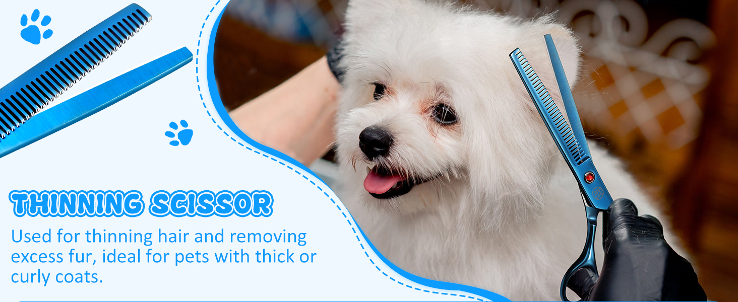 Професійний набір ножиць для грумінгу собак Moontay 7 дюймів (3 ножиці): вигнуті, прямі, розріджувачі (блакитний)