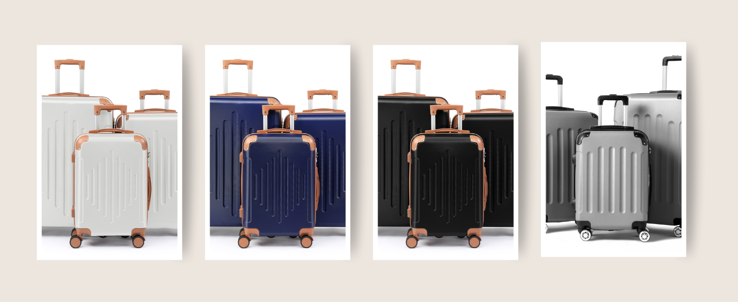 Набір валіз LEADZM 3 шт. з захистом кутів, ABS, телескопічний ручка, ручна поклажа, контрастне забарвлення (кремово-білий)