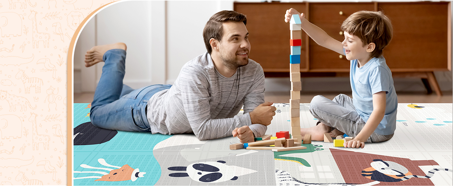 Дитячий килимок для повзання Dripex 150x180x1.5 см, двосторонній, водонепроникний, BPA-free, портативний, для малюків з народження