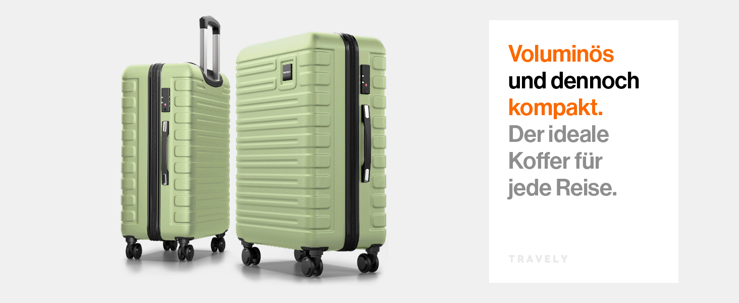 Чемодан Travely з полікарбонату, 67 см, 60 л - міцний валіза з TSA замком, зручні колеса, колір: туманно-зелений