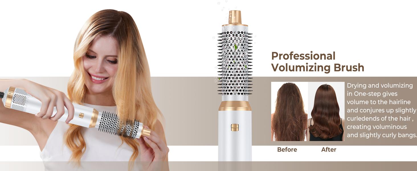 Airstyler 5 в 1: Фен-щітка для волосся, 1000W, білий. Створення об'єму, сушка, укладка, завивки. Підходить для всіх типів волосся. Набір з автоматичними локонами