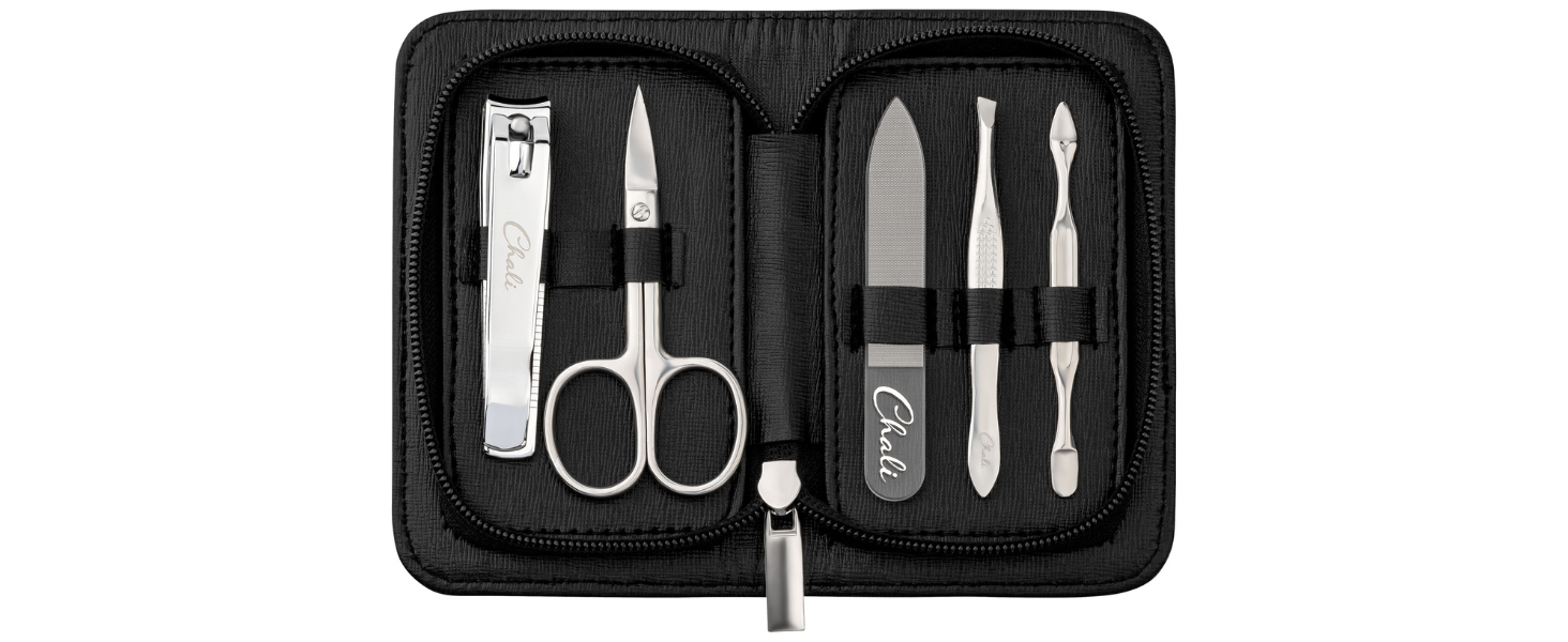 Набір для манікюру та педикюру Chali® 7 предметів з етаньє, нержавіюча сталь, чорний