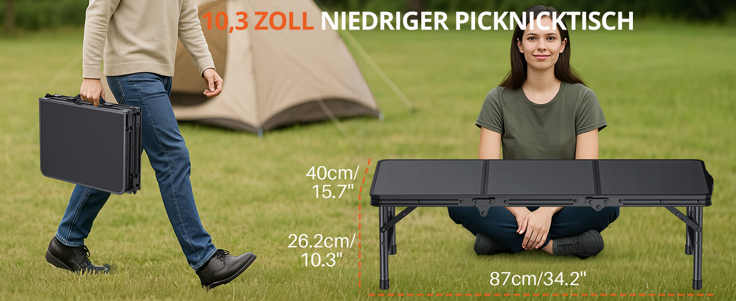 Складний кемпінговий стіл FUNYKICH 87x40x26 см, алюмінієвий, з MDF стільницею, чорний - для пікніка, пляжу, балкону