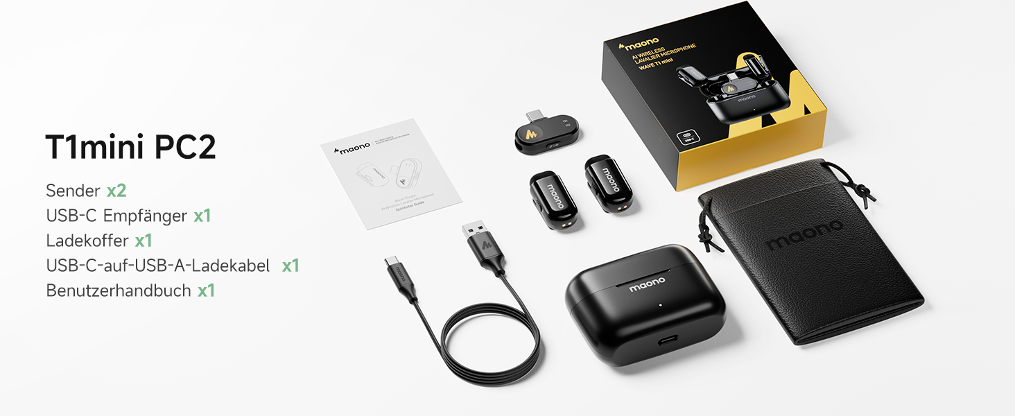 Мікрофон MAONO Wave T1 Mini USB-C: бездротовий, для iPhone/Android, з шумозаглушенням, для YouTube, Vlog, запису звуку