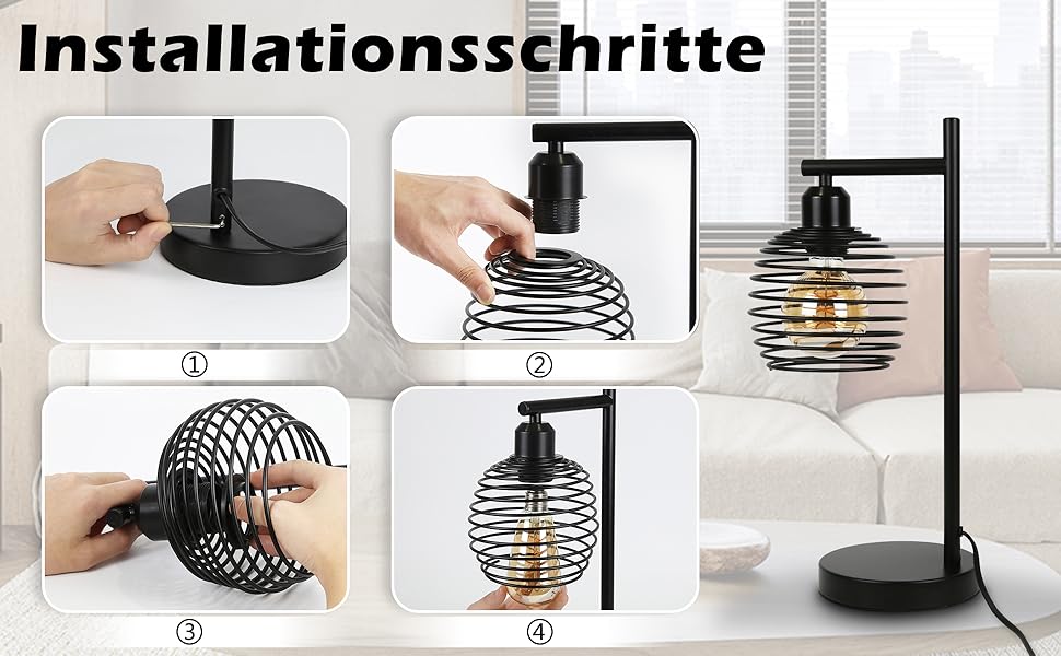 Стійка лампа ZMH Vintage - чорна металева лампа для спальні, вітальні, дитячої кімнати, офісу (2 шт.)