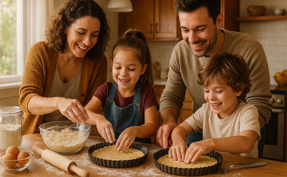 Форми для тартів Yamteck Tarteform 10см, 6 шт. З підйомним дном, антипригарне покриття, вуглецева сталь. Для тартів, пирогів, випічки, сімейних обідів та свят. Розмір 10х2 см, 6 шт. (28*3 см)