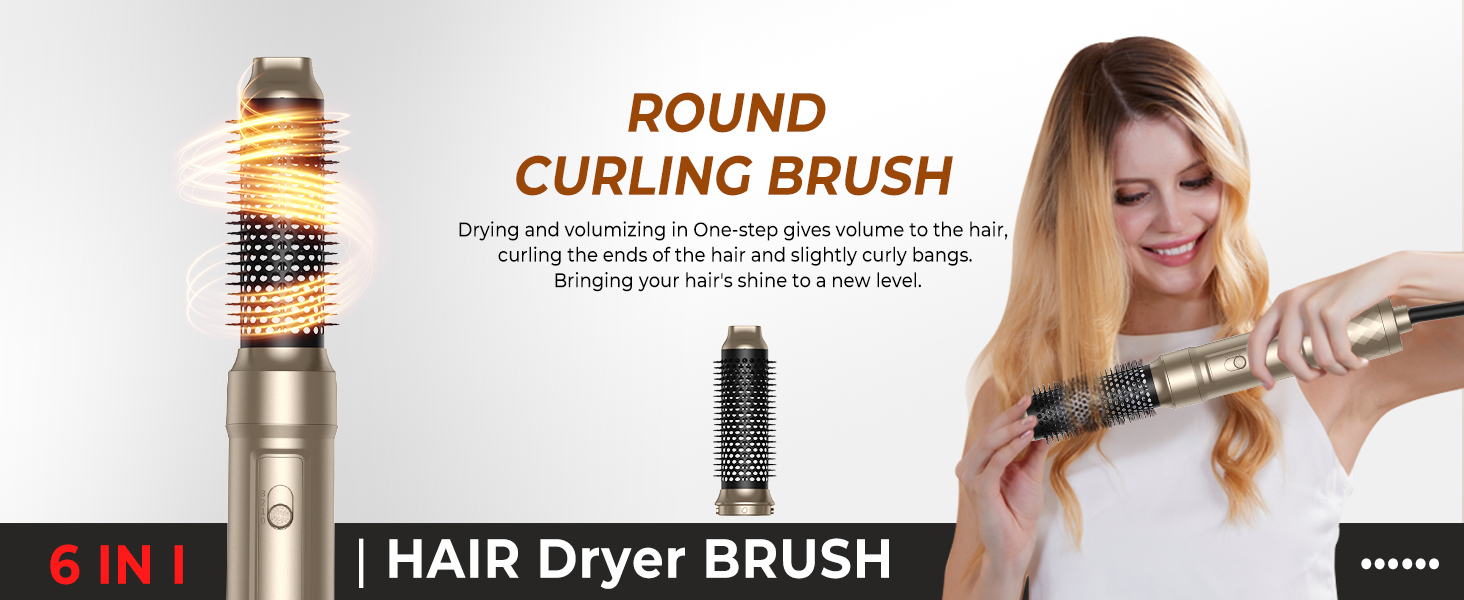 Фен-щітка 6 в 1 Airbrush Pro - професійний набір для укладки волосся | 1000W, круглі щітки, керлер, щітка для термоукладки, фен-щітка, фен, випрямляч | Для всіх типів волосся - блакитний (елегантне золото)