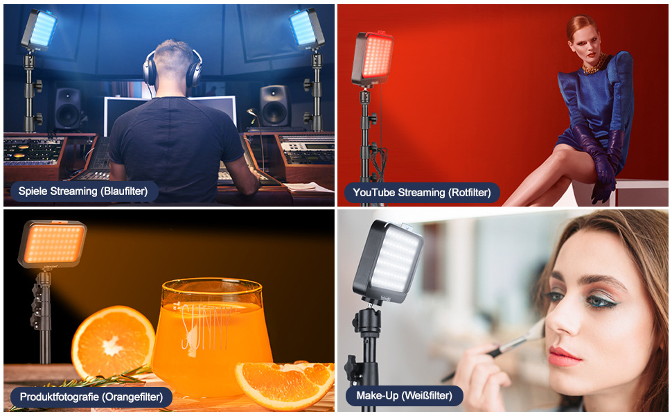 LED відеосвітло UBeesize 2 шт. з регульованим штативом та фільтрами для відеоконференцій, стрімінгу та YouTube