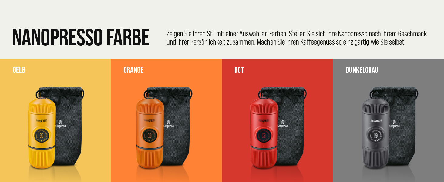 Портативна кавоварка WACACO Nanopresso, 18 Бар, ручна, для подорожей, кемпінгу та походів, оновлена версія Minipresso, помаранчева, без чохла