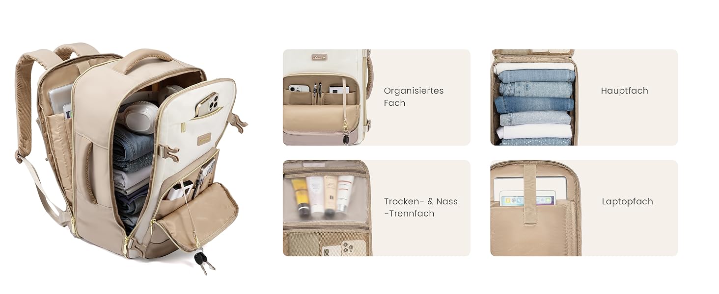 LOVEVOOK Рюкзак ручної поклажі, 17.3 дюйма, водонепроникний, 40L, для подорожей та бізнесу, рюкзак для жінок - Оливковий, Бежевий