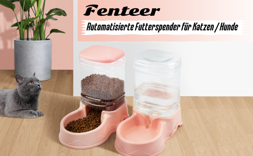 Автомат для годування котів та собак Fenteer з мискою для води - для цуценят та кошенят середнього розміру. Підходить для сухого корму.