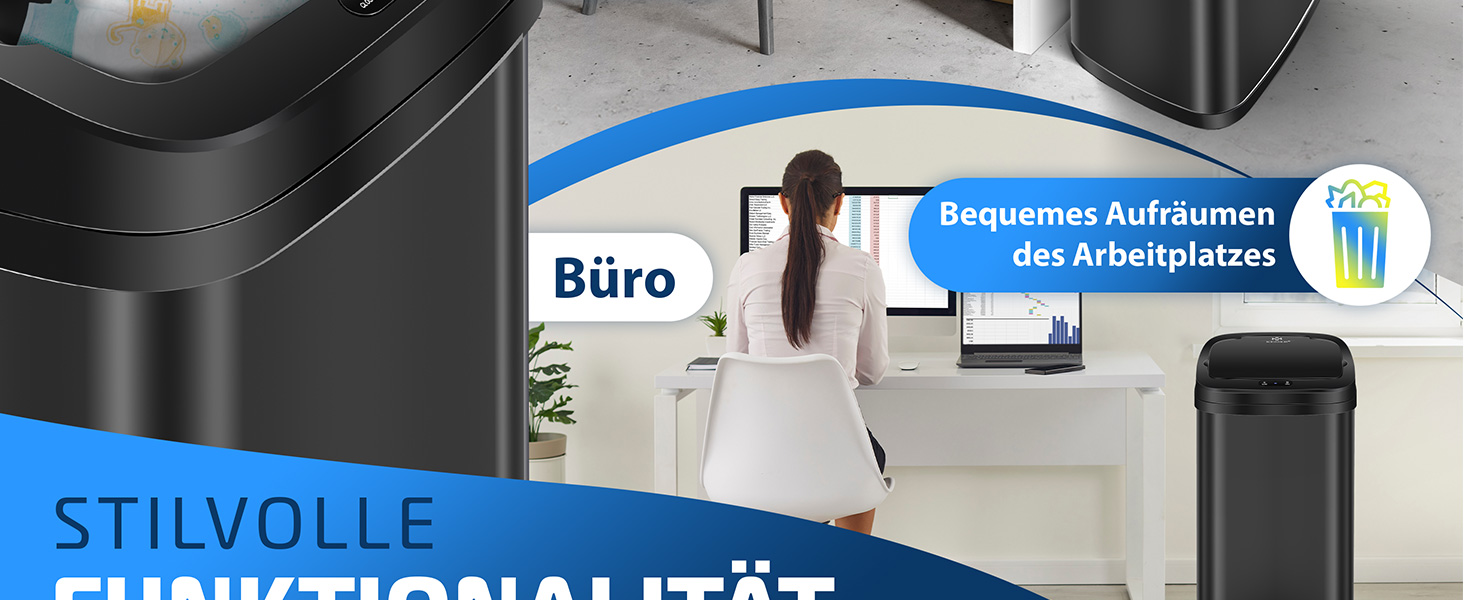 Відро для сміття KESSER® Sensor 40 л з автоматичним відкриванням, сенсором руху, м'яким закриванням кришки та LCD-дисплеєм. Нержавіюча сталь, з тримачем для мішка.