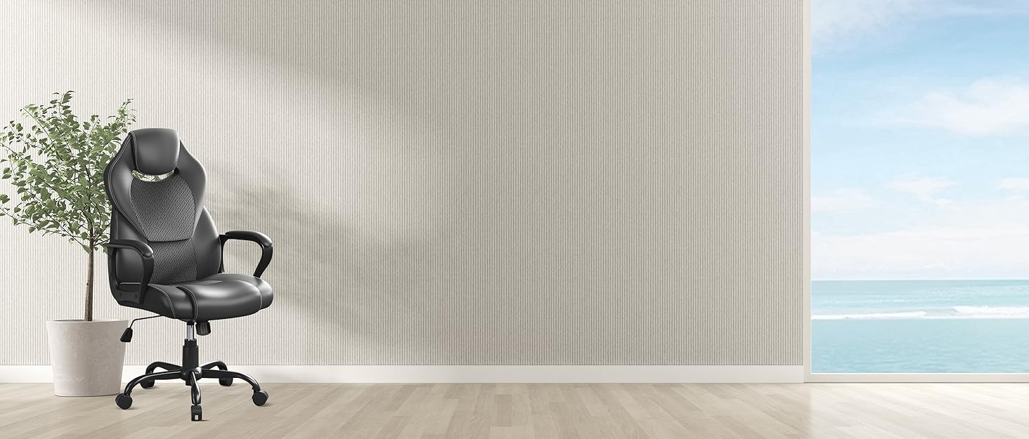 Офісне крісло BASETBL для офісу та дому, чорне, 150 кг, ергономічне, з PU шкіри, поворотне, з м'якими підлокітниками, функція гойдання