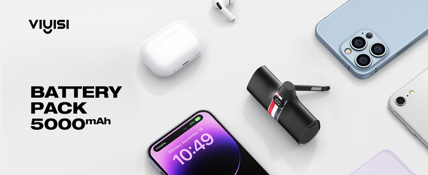 Power Bank VIYISI 5000mAh 20W PD з бездротовою зарядкою та LED-дисплеєм, для iPhone 14/12/11/X/8 та інших, білий/чорний