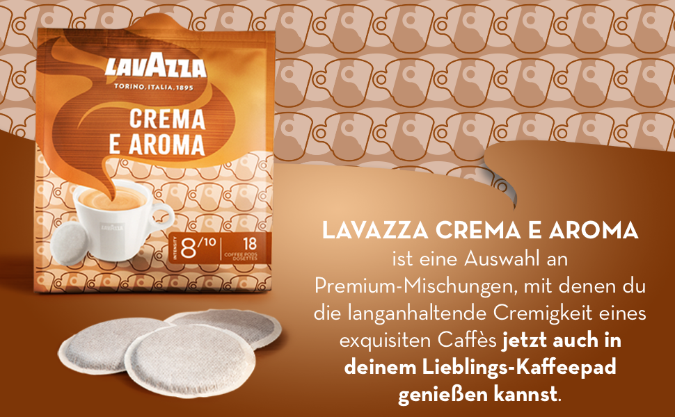 Кава Lavazza Crema e Aroma в падах, середній обсмаження, кремовий та ароматний смак, 180 шт (10 упаковок по 10 падів, 125 г)