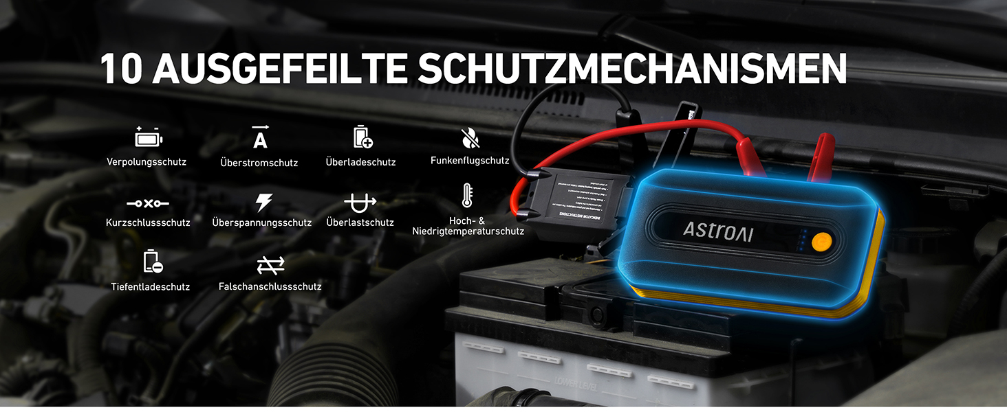 Powerbank Starthilfe AstroAI B8 для автомобілів: Jump Starter 12V, QC 3.0 USB, LED, для бензину/дизеля (7.0L/5.5L)