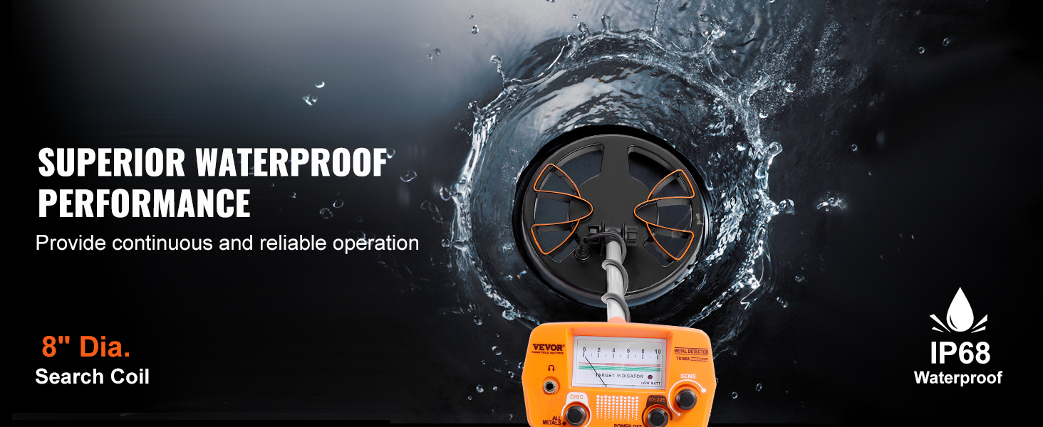 Металошукач VEVOR Profi: 30 см котушка, 7 режимів, IP68 (глибина занурення до 3 м), для пошуку золота, регульована ручка, Bluetooth-гарнітура, прецизійний детектор (20,3 см)
