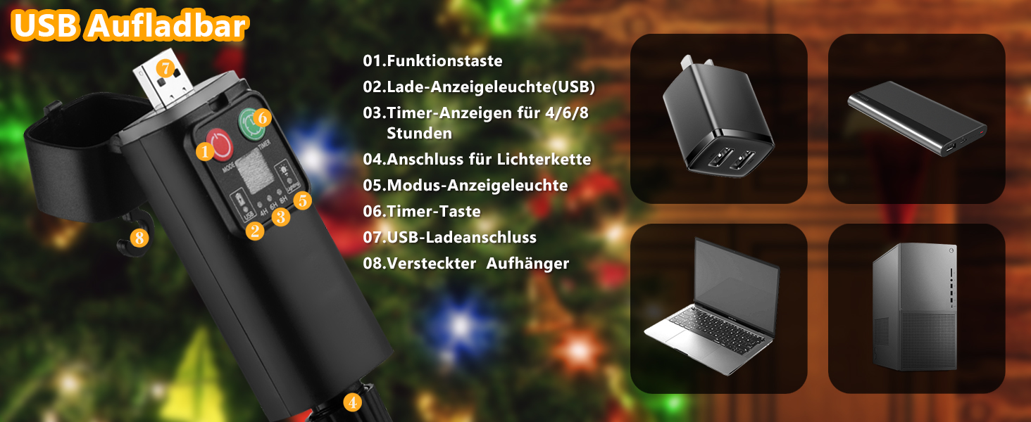 LED гірлянда на батарейках/USB, 10м, 100 світлодіодів, тепле біле світло, з таймером, вологостійка, для декору на Різдво, весілля, вечірки, балкону, саду