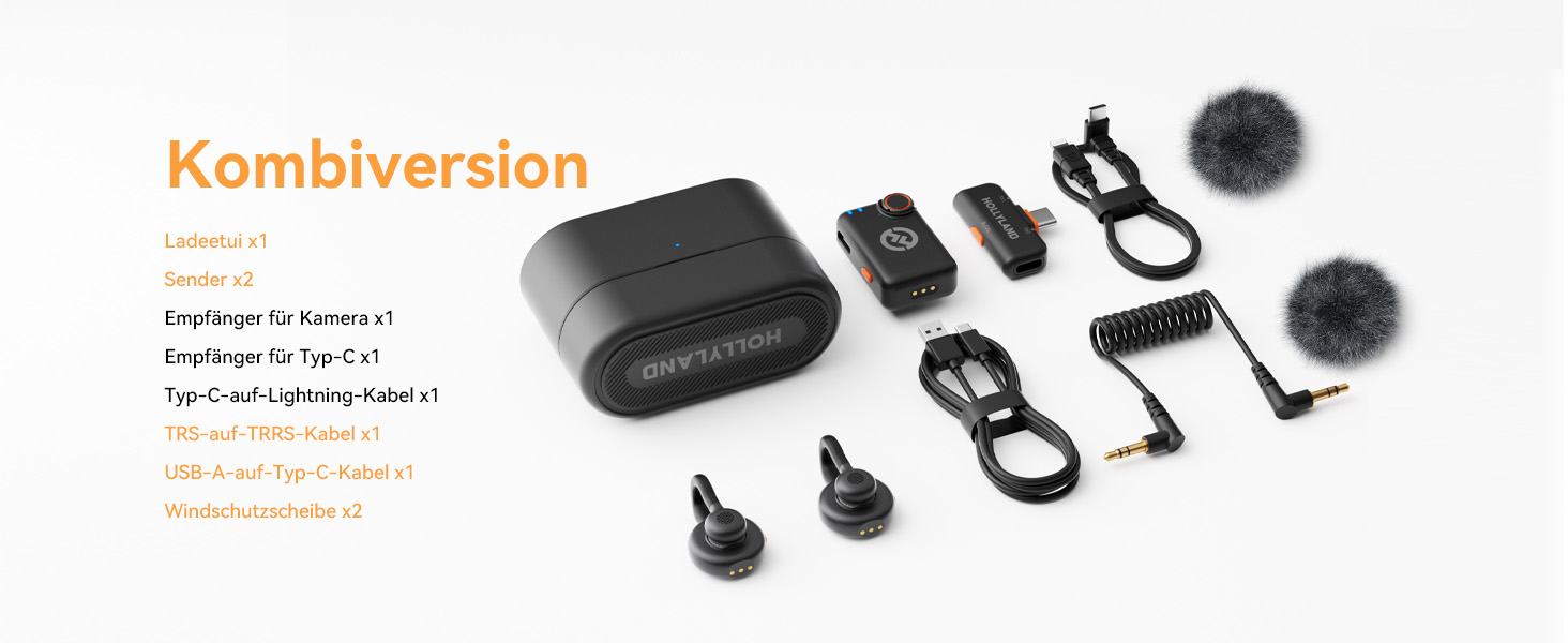 Hollyland Lark M2S Бездротовий мікрофон-лапка з USB-C для iPhone 15/16 та Android, кліпса Titan, Plug-and-Play, шумозаглушення, 300 м радіус дії, 27 годин роботи від акумулятора для Vlogging (2 передавачі + 2 приймачі + зарядний пристрій), Чорний