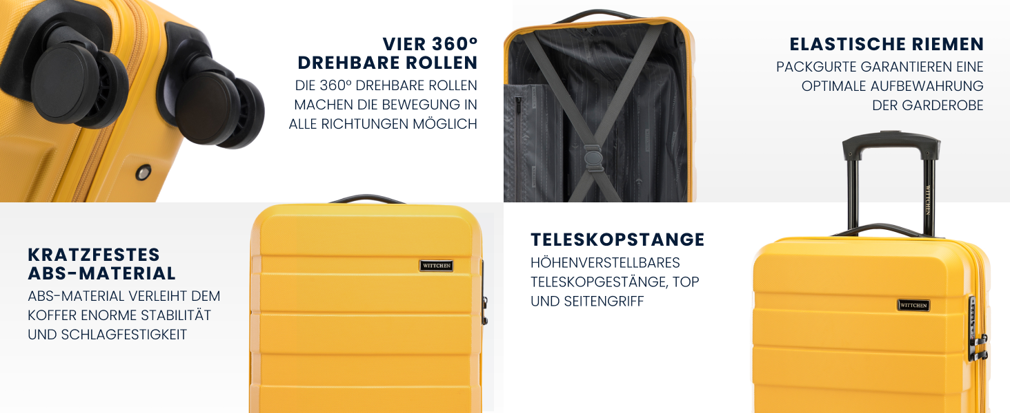 Набір валіз WITTCHEN COMODO Line: 4 шт. з ABS, телескопічний ручка, TSA-замок, 4 колеса, жовтий
