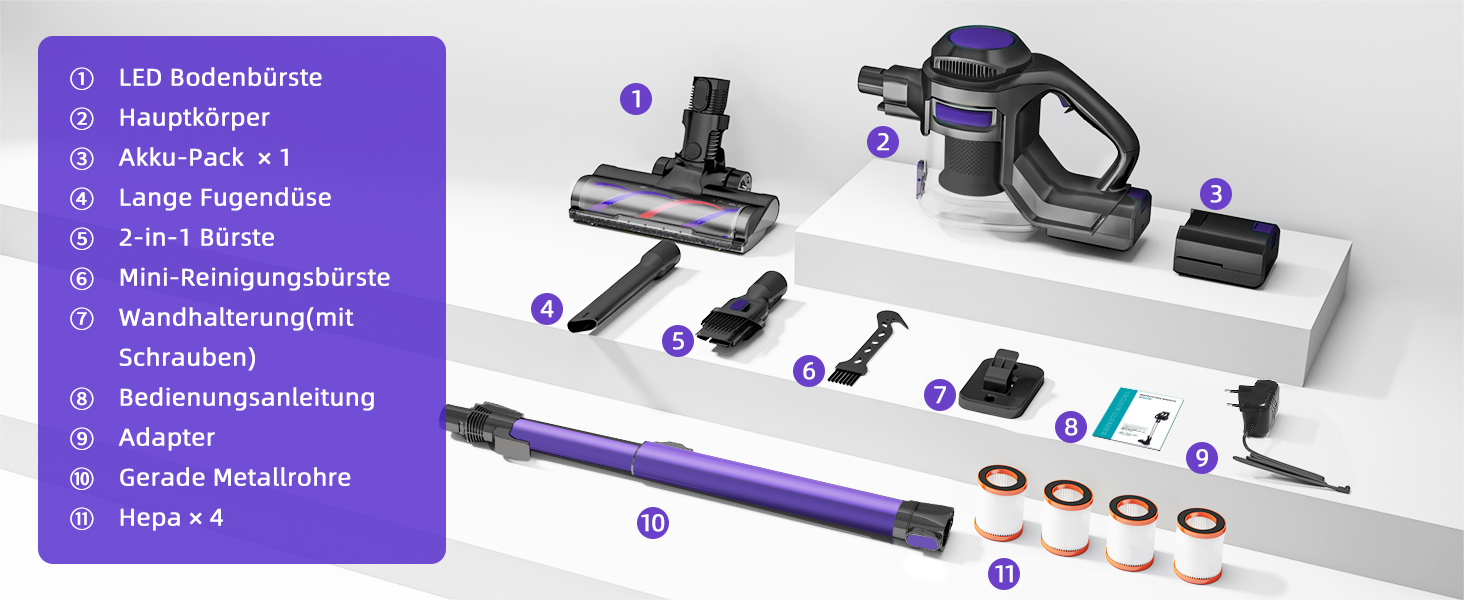 Бездротовий пилосос Authmic 40000Pa з HEPA-фільтрами, 50 хвилин роботи, 450W, для твердих поверхонь та килимів