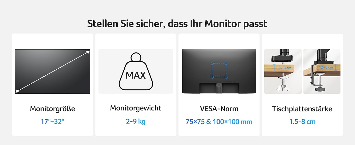 Кронштейн для двох моніторів Acer Dual-Monitor Arm, газліфт для екранів 17-32 дюймів, навантаження 2-9 кг, VESA 75/100 мм, з кабельний-менеджментом