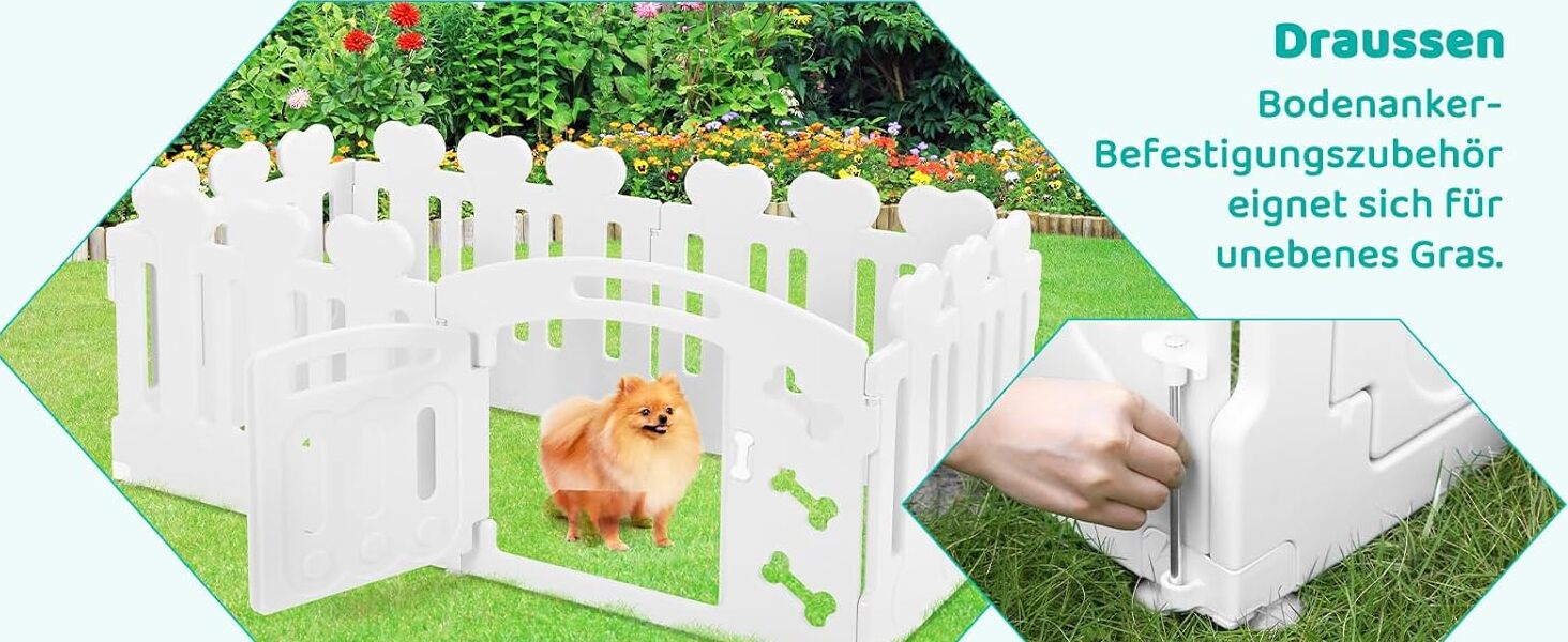 Laufstall для цуценят Mamizо 60 см, пластиковий загон для собак, з торцем та ґрунтами, сірий-білий (5+1)