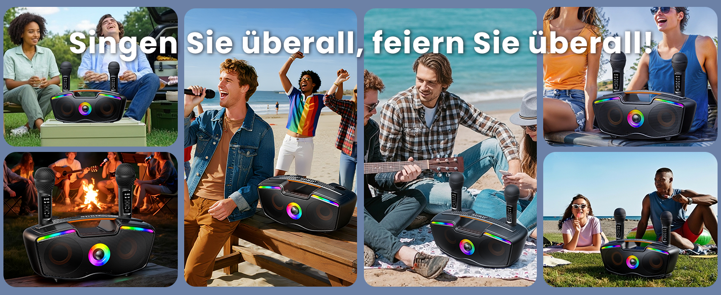 Bluetooth-караоке машина для дорослих та дітей, портативна 80W акустика з 2 бездротовими мікрофонами, регулятором ехо, підтримка USB/AUX/TF-картки, ідеальний подарунок для дому та вулиці