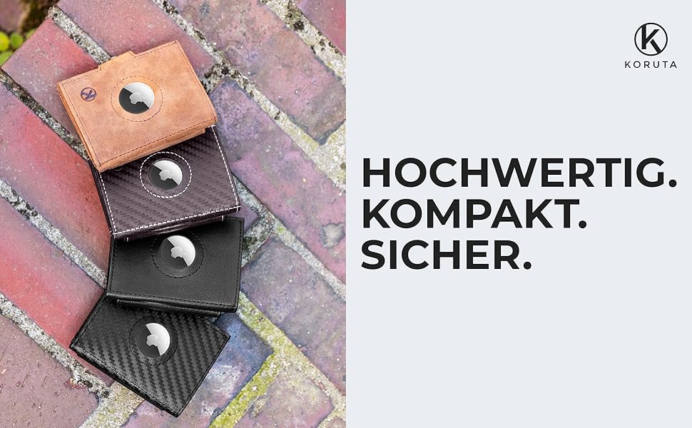 Гаманець Koruta Slim з RFID захистом та відділенням для монет (Carbon, Чорний) + AirTag. Картхолдер для чоловіків та жінок