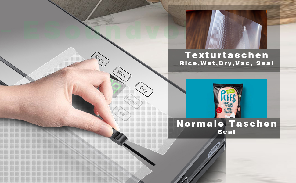 Вакуумний пакувальник ESoundvol 8-в-1 з контролем температури, вбудованим різаком та LED-дисплеєм для зберігання продуктів, 10 пакетів