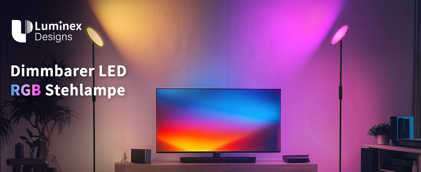 Стійка лампа LuminexDesigns з полицею, 36W+7W LED, диммування, 3200LM+600LM, сучасний дизайн, для вітальні та як настінний світильник, з пультом керування, 2700K-6500K, чорний колір