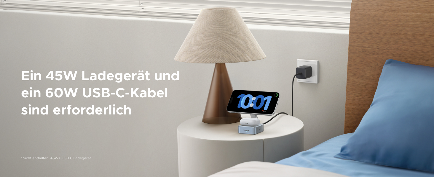 Зарядний пристрій UGREEN MagFlow 2-в-1 MagSafe 25W з підтримкою Qi2, нахильний 70°, для iPhone 16/17, AirPods та Pixel 10 Pro XL, з кабелем 1м