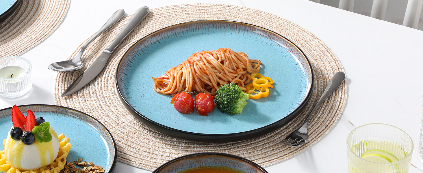 Набір мисок Vancasso (36 шт.) для сім'ї: 6 мисок з кераміки (840 мл), салати, супи, десерти. Безпечно в мікрохвильовці та посудомийній машині (Морська блакить)